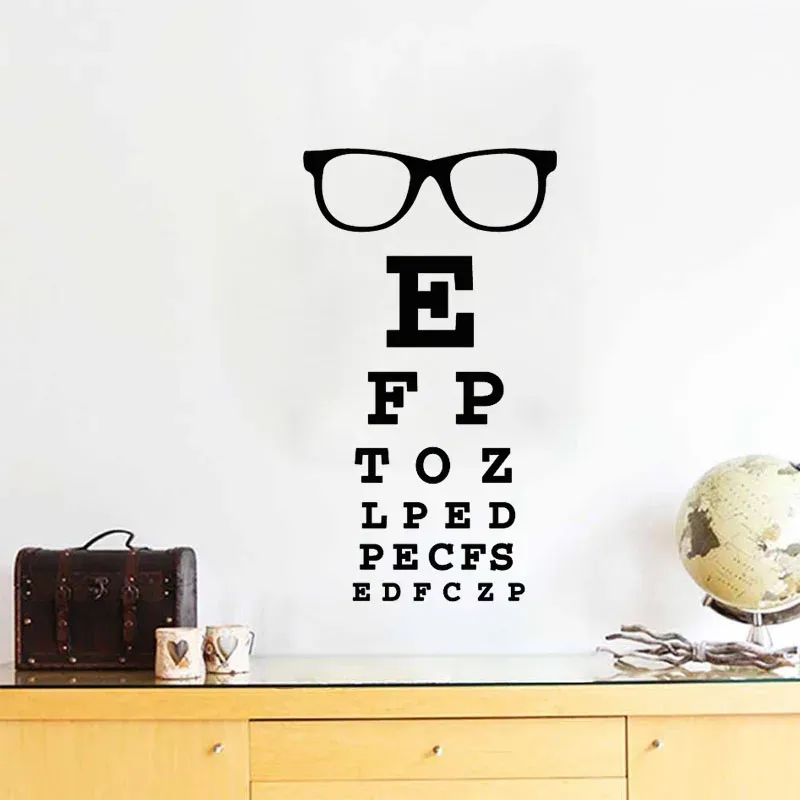 Adesivos copos mapa ocular adesivo de parede óptica Ocular Optometria Hipster Eyewear Specs Frames Decalque da parede de vidro Janela de vinil C1008