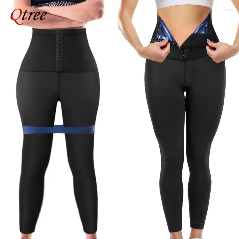 Women's Shapers Qtree Sauna Sweat Shorts For Women High Waisted Thermo Waist Trainer Slimming Leggings Trimmer Pants Body Shaper With Hooks