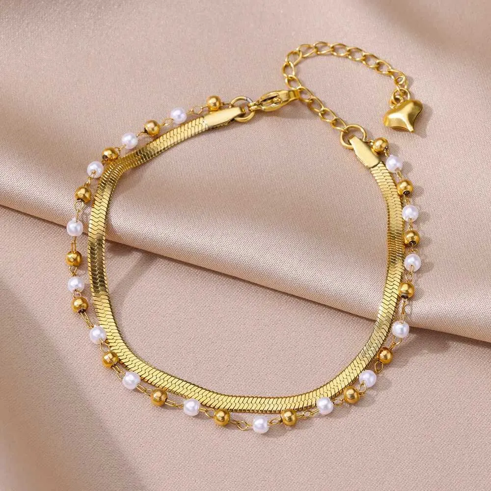 Cavigliere caviglie per donne in acciaio inossidabile Bracciale a doppio strato Bracciale estate Accessori per le gambe Braccialetti Regalo per catena del corpo Spedizione gratuita