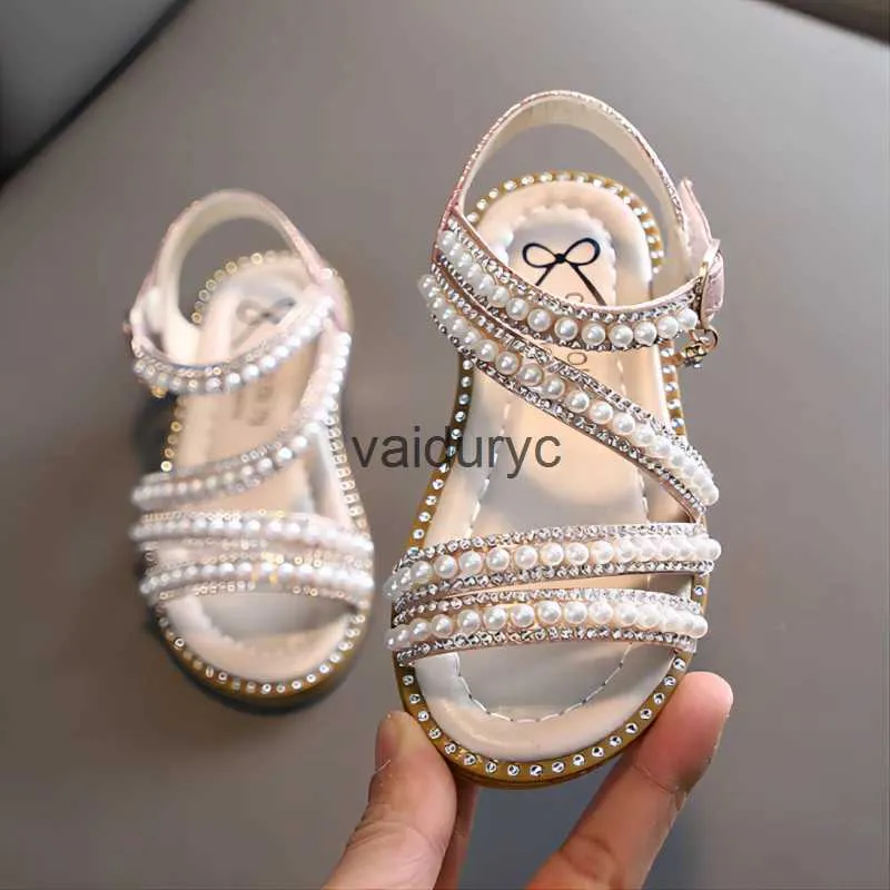 Sandals Girl Summer Fashion Kids Baby Girls Bling Rhinestone Princess Single para Little Big Shoes H240506