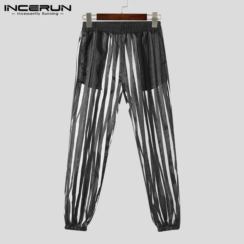 DHgate Mens Striped Mesh Transparent Trousers Casual Long Clubwear Pants S 5XL Apparel