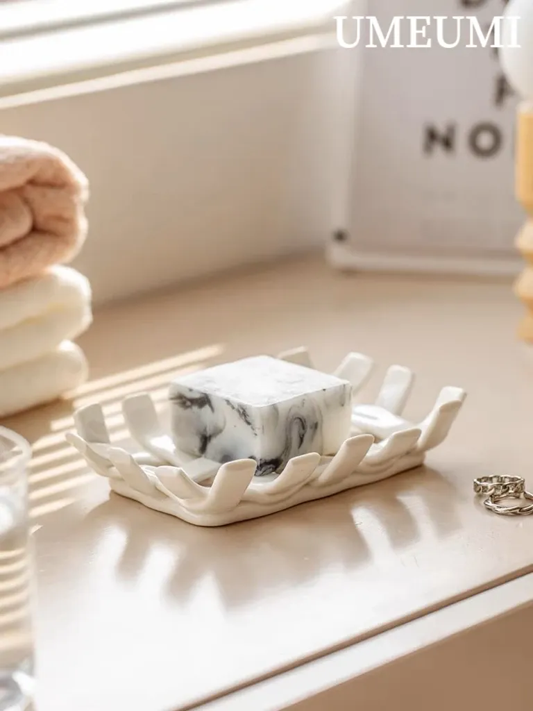 Gerechten Soap Afvoer Houd geweven witte keramische badkamer zeepstandaard voortreffelijke beige keuken schuurpad houder hedendaagse kunstontwerper
