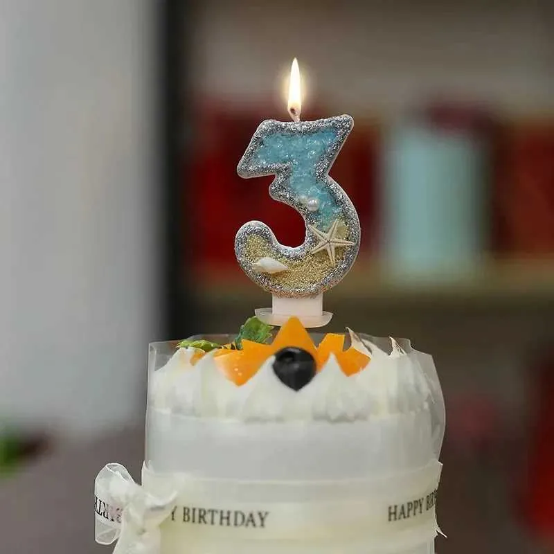 Candela per il compleanno di 3 pezzi Candela di compleanno 1 anno Candela per il compleanno della sirena per torta Candele a gradiente di pesce marina scintillante