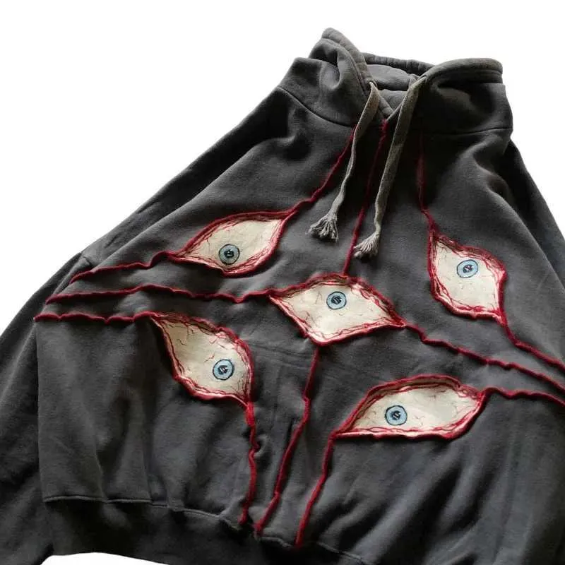 Sweats à capuche masculine Sweatshirts American Retro Street Devils Eye Mens Broidered Hoodie Winter Y2K Gothic Punk Harajuku Fashion Overdized Pull Q240506