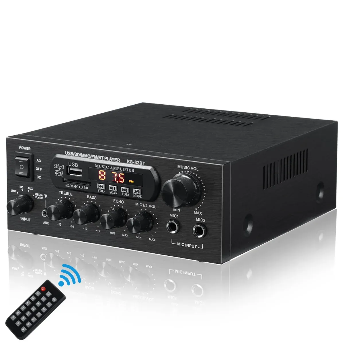 Förstärkare KS33BT HIFI Digital Amplifier Bluetooth Stereo LED Digital Sound Amplifiers USB Memory Card AUX FM Radio 2x450W Amplificador