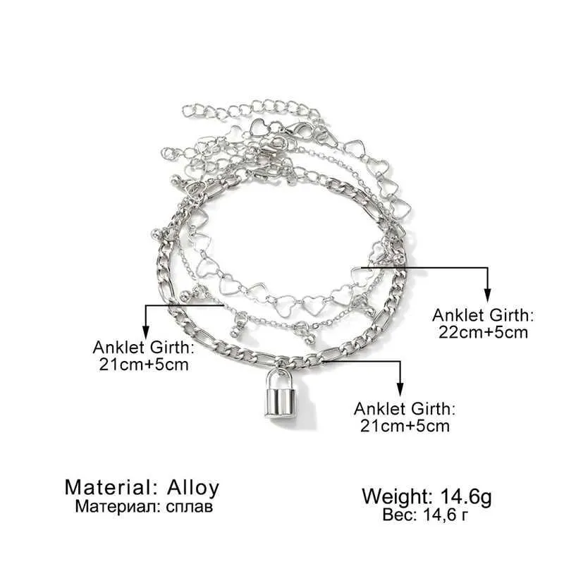 Anklets Ifkm Bohemia Silver Color Enkle Bracelet Set for Women Love Lock Charm Anklet Chain on Leg Fashion Boho Sieraden Geschenk 2023