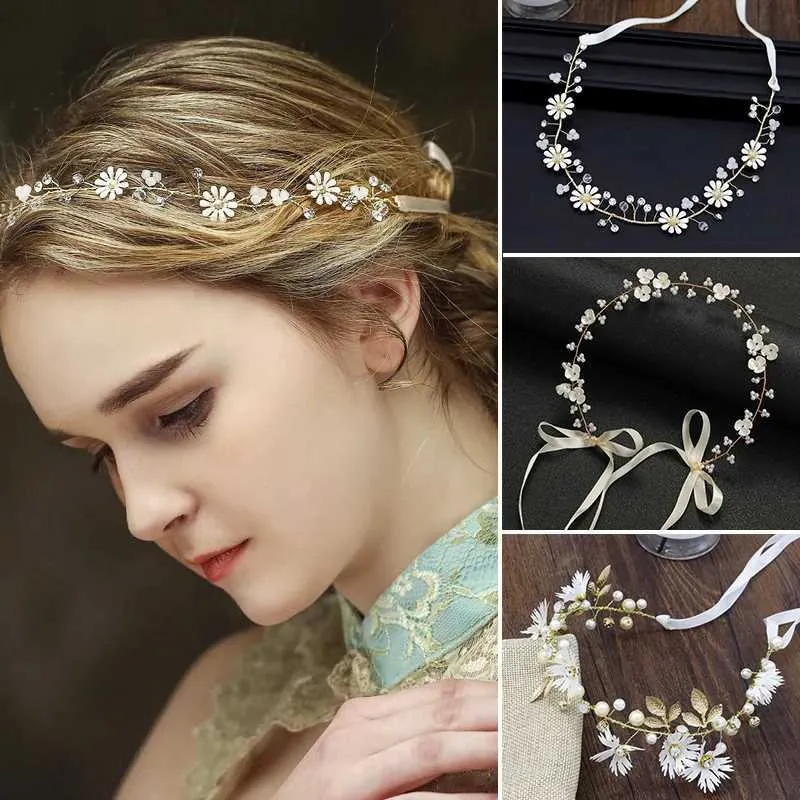 Headbands Fashion Bride Wedding Hair Accessories Womens Flower Hair Jewelry Headwear Party Celebrating Hair Band Headwear Q240506