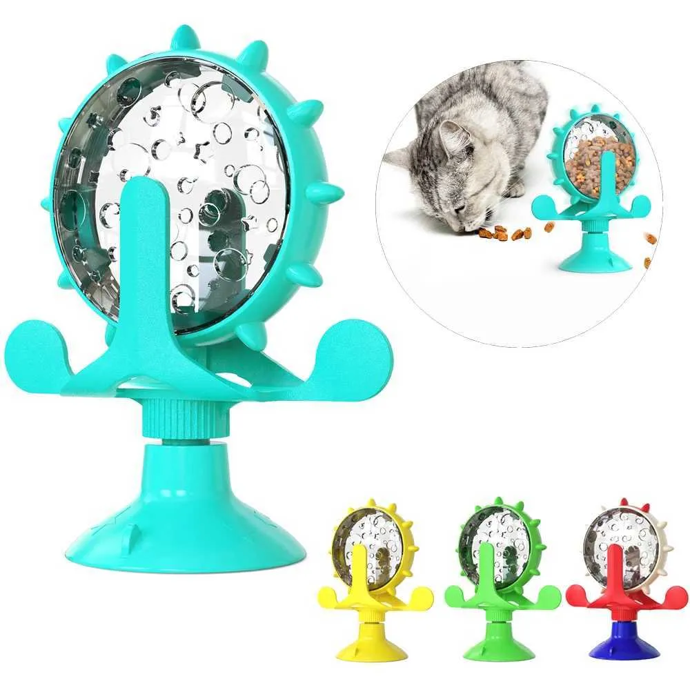 Cat Toys Toy Treat Dispenser met bel grappige roteerbaar wiel langzaam voeder kitten puppy interactief voor kleine honden huisdieraccessoires H240506