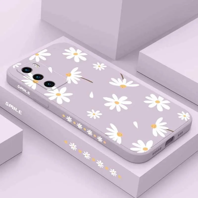 Cas de téléphones portables Étui de téléphone Daisies pour Huawei P40 P50 P30 P20 Pro Lite Nova 5T Y7a Mate 40 30 20 Pro Lite Liquid Silicone Cover