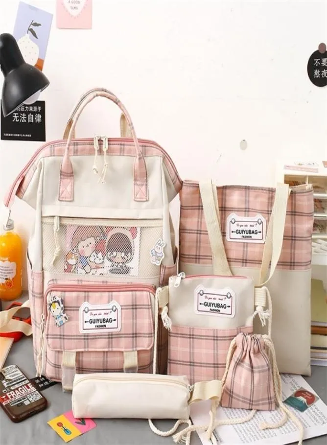 5 Set Women Plecak HARAJUKU WALID SZKOŁYCH TORBY DLA TEENNAGE DILL DZIEWCZYNEK KAWAII UKŁADNIKA KROKA KSIĄŻKA BAGPACK RUCKSACK 2022 220226973345