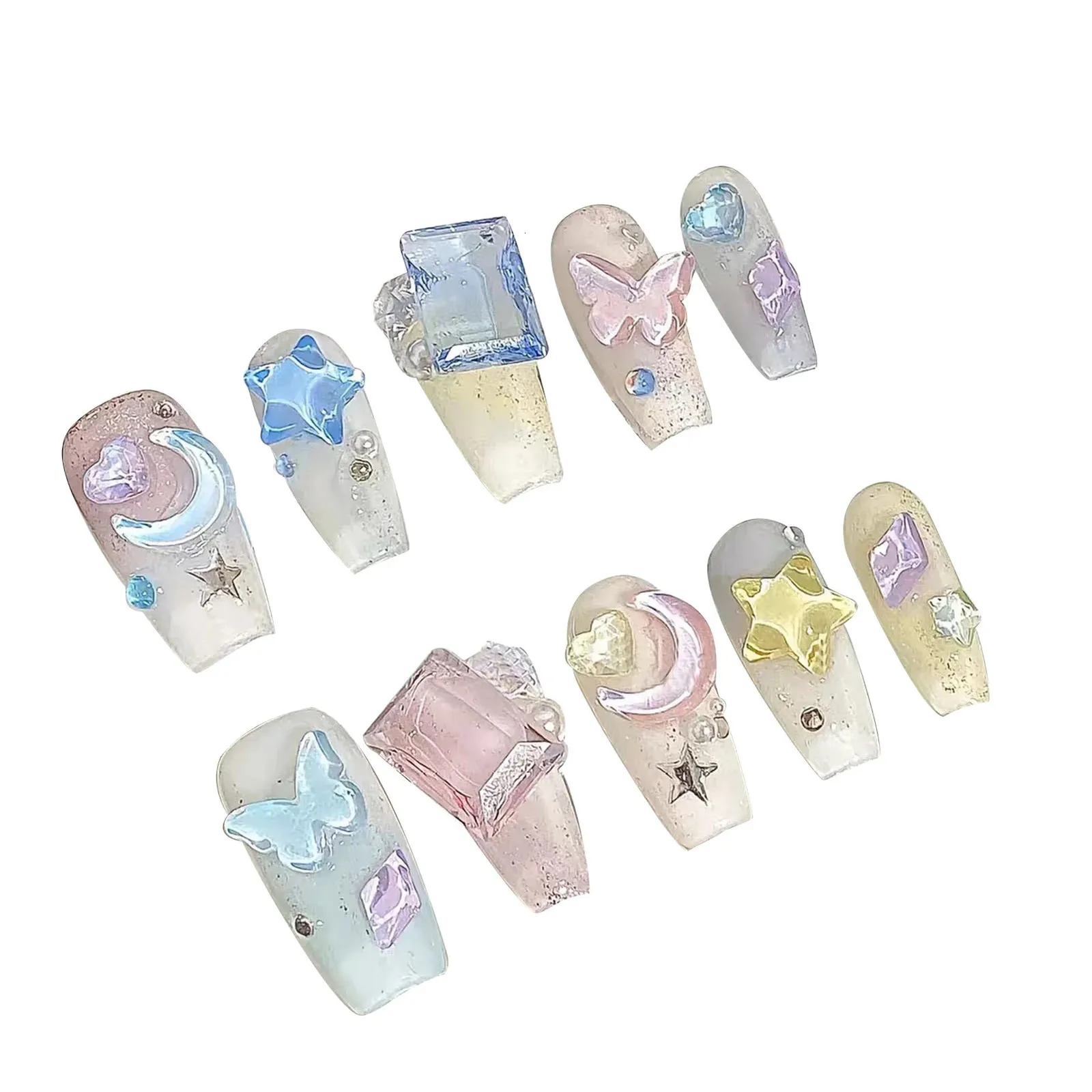 Candy Color Faux ongles avec décoration de lune d'étoile longue durée durable matériau imperméable de faux ongles pour le shopping en voyage datant 240430