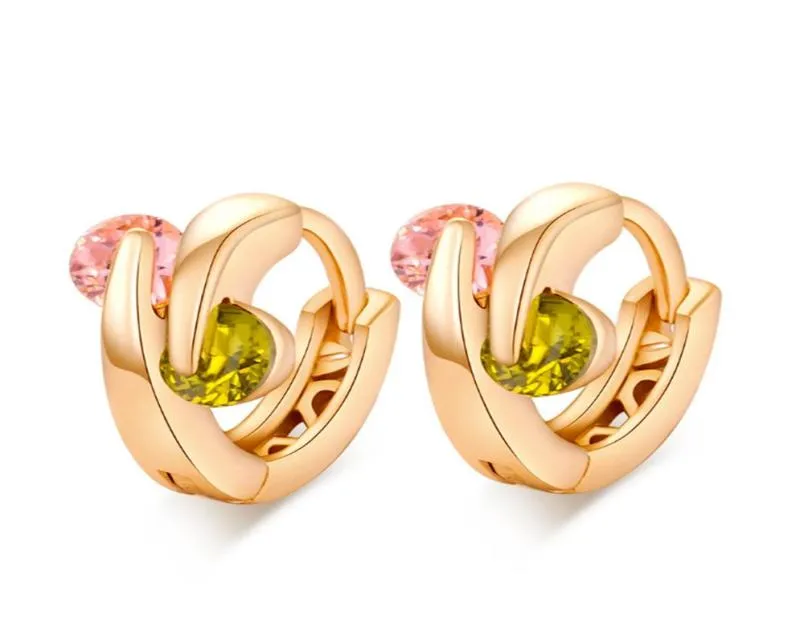 Allergic Real 18K Yellow Gold Plated Colorful CZ Earrings Hoops for Kids Children Girls Women Nice Gift7100044