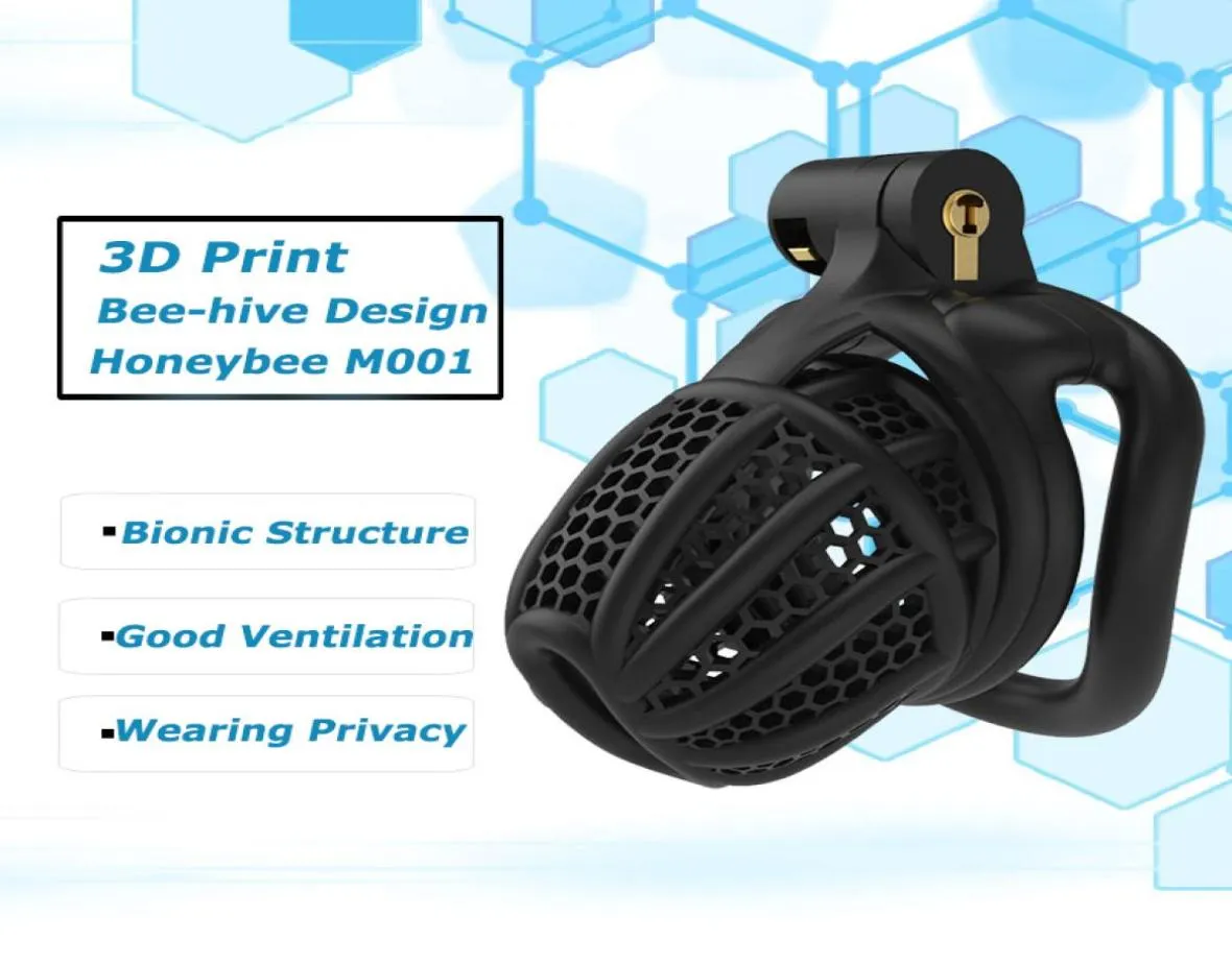 2023 Nouveau appareil mâle 3D Print Bee-Hive Design Breathable Cock Cage 2 Types d'anneaux de pénis Produits pour adultes Toys Sex M0011197433