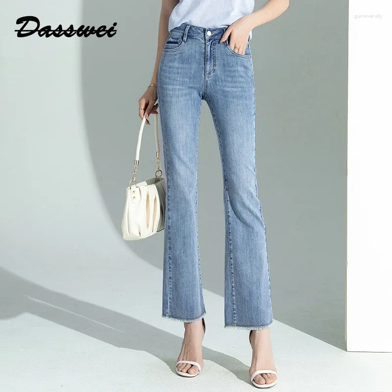 Women's Jeans DASSWEI 2024 Summer Fashion Silk Flare For Women Vintage High Waist Ankle Length Denim Pants Boyfriend Slim Fit