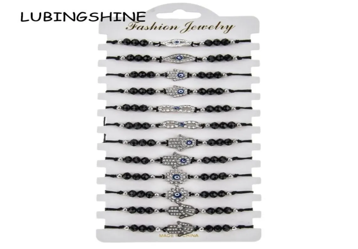 Bracelets de charme 12pcslot femmes Fatima Hand Charms Bracelet Set Crystal Perle Rigiane tressée Chaîne de corde réglable JE1398502