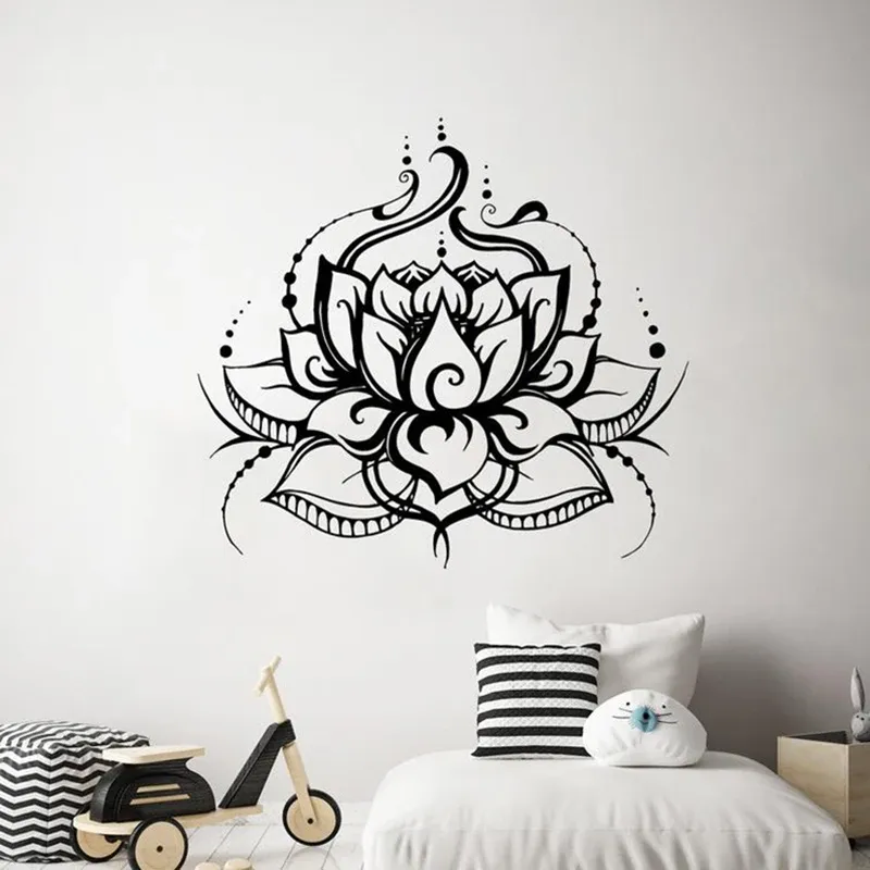 Klistermärken lotus vägg klistermärke yoga lotus blomma indisk mönster yogastudio väggdekaler vinyl väggmålningar för sovrum hemväggskonst dekor x115