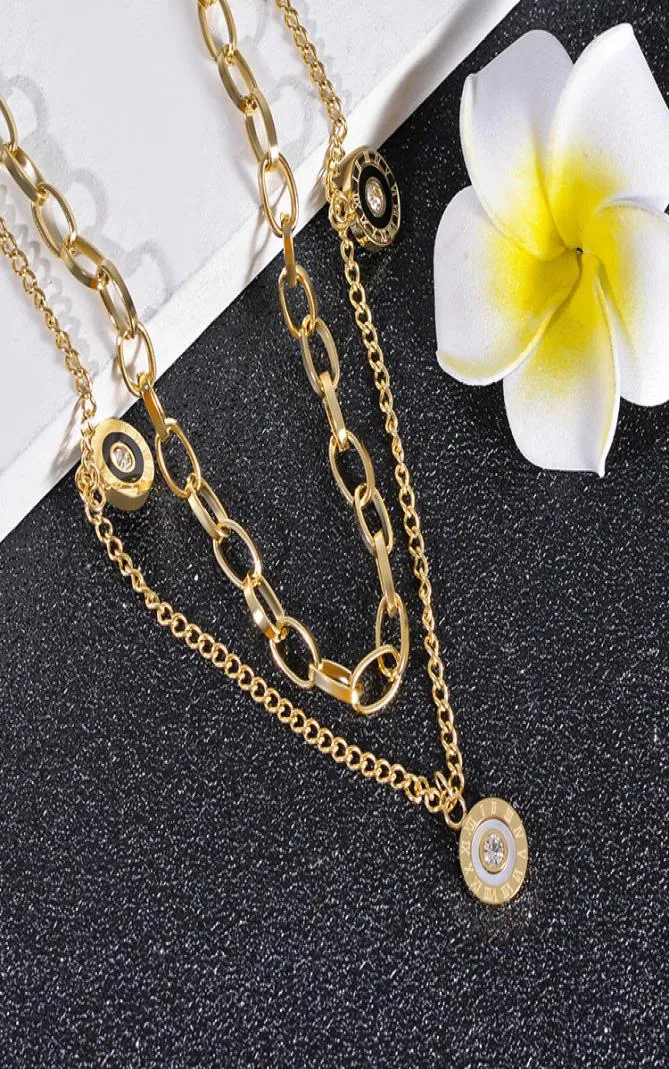 Luxe dubbel gelaagde 18K gouden ronde hang ketting witte zwarte schaal sieraden6469825