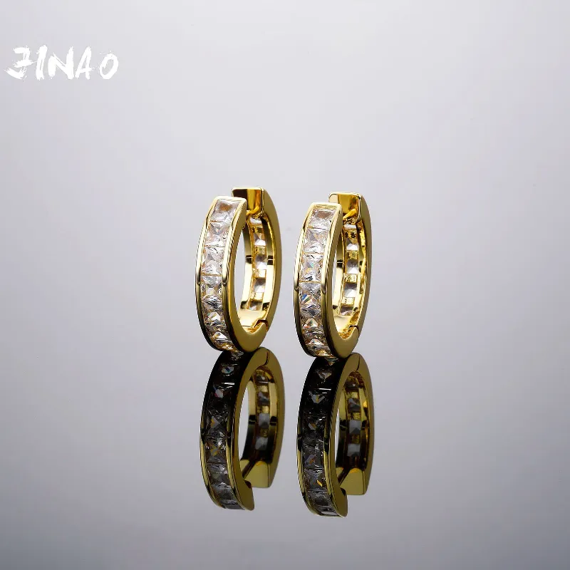 Boucles d'oreilles cerceaux Jinao 2024 Cravejado Square de haute qualité 5a Zircon cube Ziron et femmes bijoux pour cadeau