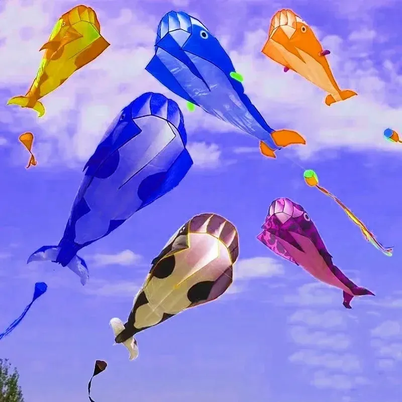 БЕСПЛАТНАЯ доставка большого мягкого комплекта Dolphin Kit Nylon Kit Line Animation Animation Kites Childrens Надувные игры на открытом воздухе Windsock 240428