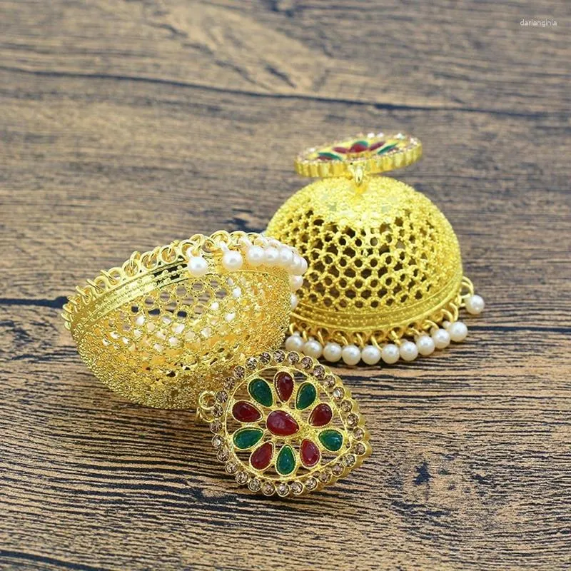 Dangle Ohrringe Retro Jhumka Jhumki Golden ethnischer Perlen Quasten traditioneller Schmuck für Frauen Mädchen täglich 40 GB