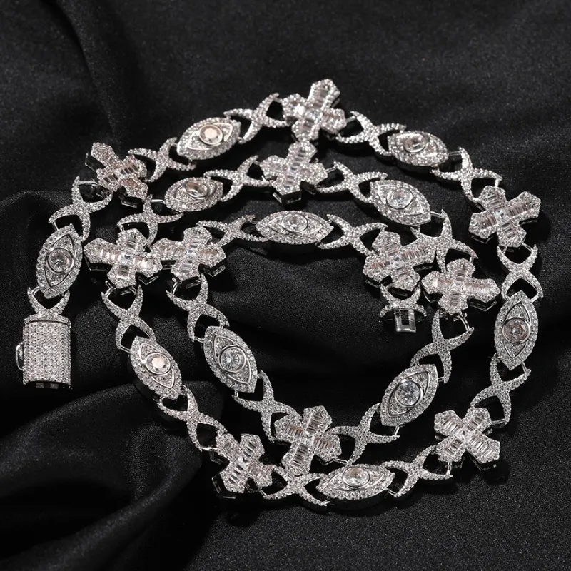 18 carats jaune blanc plaqué plein bling glacé iced diamant cz croix croix collier de chaîne cubaine bracelet pour hommes femmes bijoux punk hip hop