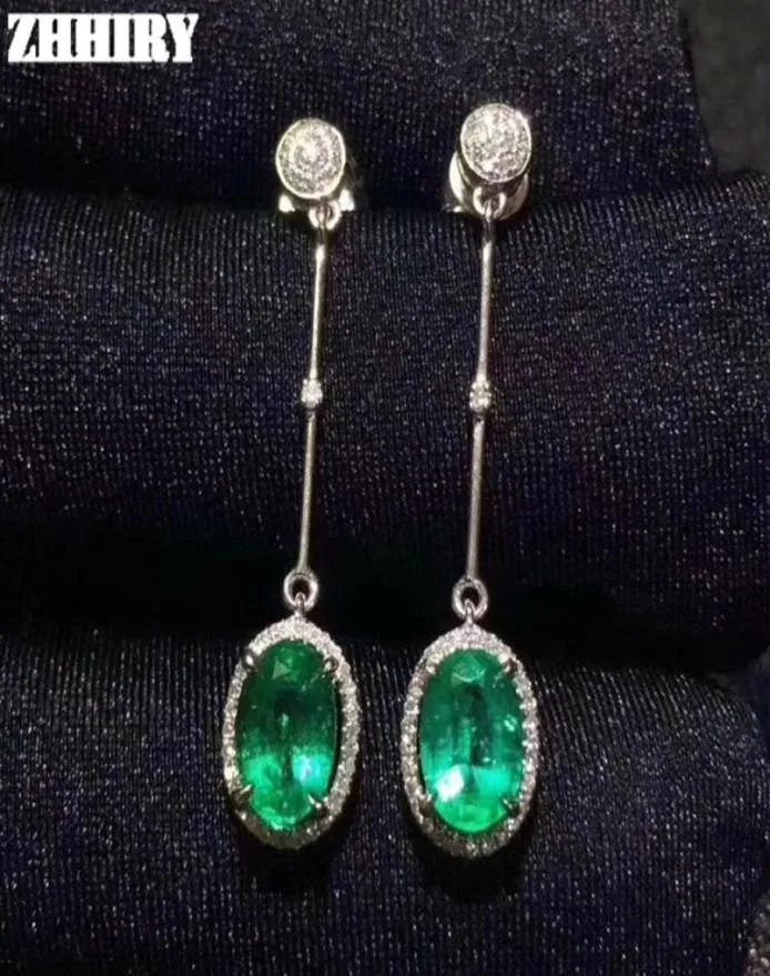 ZHHIEY Natural Emerald Earrings Genuine Solid 925 Sterling Silver Drop Earrings Real Emeralds Gemstone For Women Fine Jewelry CJ192189417