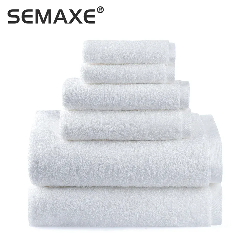 Set Semaxe Luxury Bath Tourning Ensemble, 2 grandes serviettes de bain, 2 serviettes à main, 2 serviettes de visage.Coton serviettes de salle de bain très absorbantes blanches