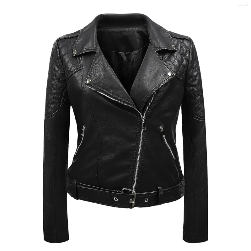 Женские куртки женская кожаная мотоциклетная куртка твердый цвет коротки
