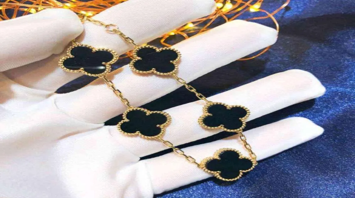 Klassisk mode 4 Leaf Clover Charm -armband Bangle Chain 18K Gold Agate Shell MotherofPearl för Womengirls Link0047110067