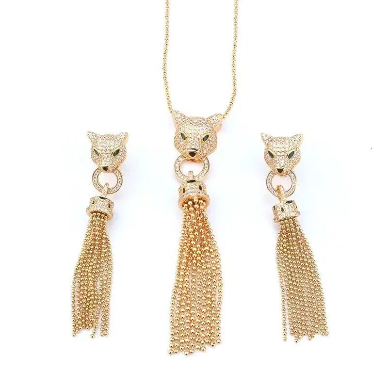 Frauen Designer Tassel Leopard Diamond Anhänger Halskette Liebe Vierblatt Klee Ohrringe Mode Hochzeit Ohrring Schmuck Baotou Charm Tiger Anhänger Halsketten