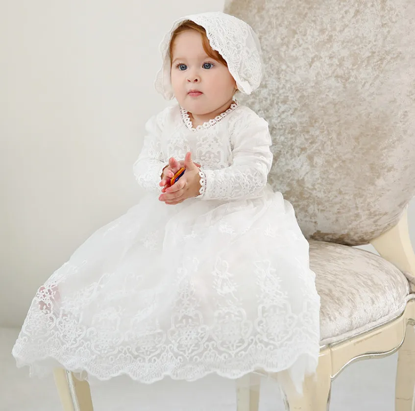 Cute Christening Dresses Elegant Lace Embroidery Gown For Baby