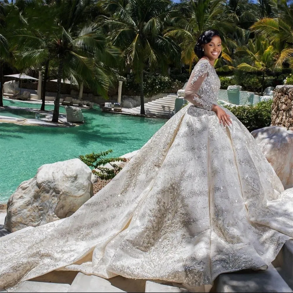 Arabic Bridal Gown Sparkling Ball Goss Gorgeous Wedding Dresses With Illusion Sleeves Sequins And Beading Customizable Vestidos De Noivas 2024 From Donnaweddingdress12 336.56 DHgate.Com
