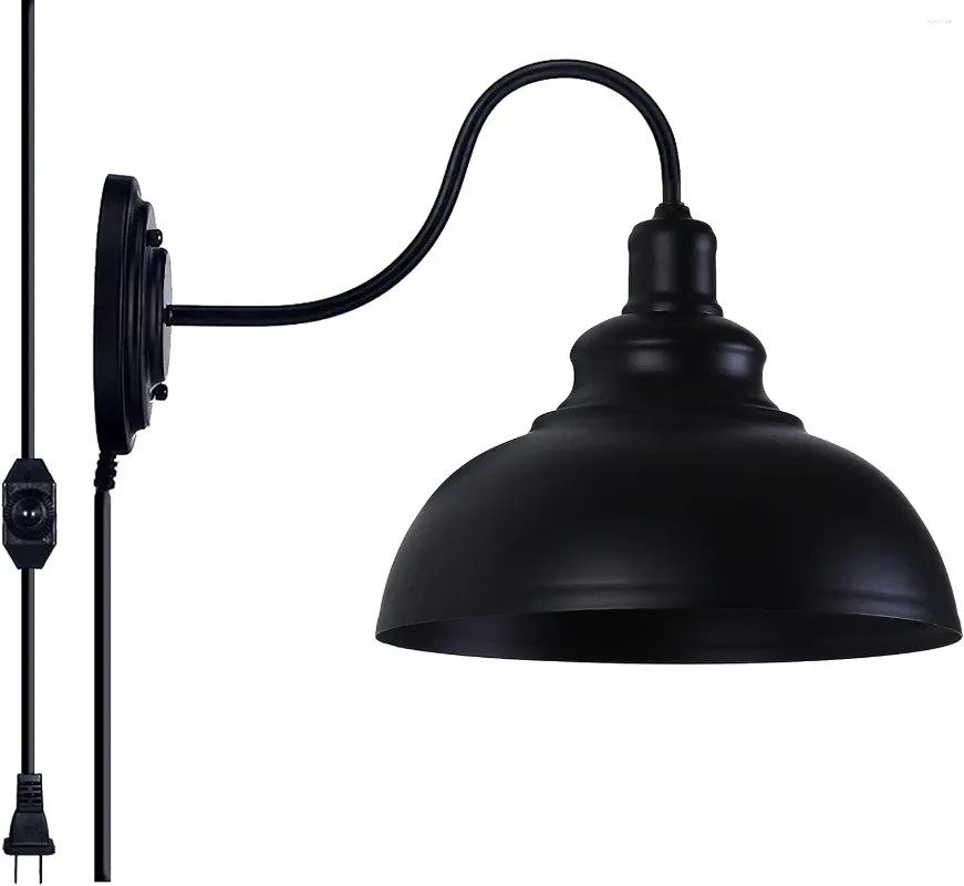 Muurlampje lichte dimable sconce plug -in met dimmer op off -switch zwarte schuur licht schuimendeck armatuur