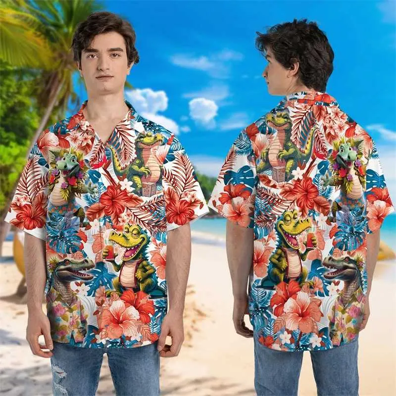 Herren lässige Hemden Harajuku Fashion Crocodile Grafik Strandhemd Hawaiianische Tierhemden für Männer Cartoon Alligator Liebhaber Knopf Y2K Blusen Y240506