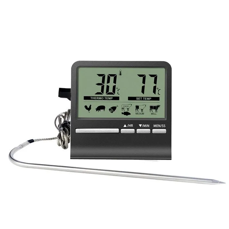 Grills Termómetro de alimentos digitales sonda de cocina medidor de carne Alarma de cocción Temporizador de agua BBQ Milk Oil Líquido Termómetro de horno de parrilla