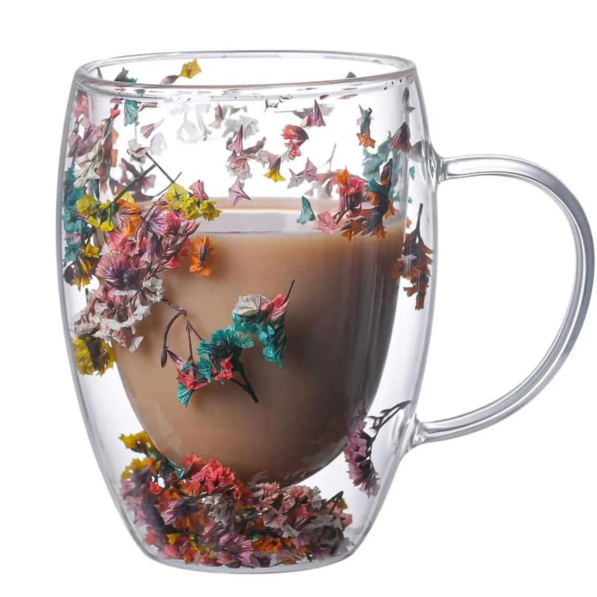 Gobelers 300 ml en verre de fleur tasse double mur à double mur sec