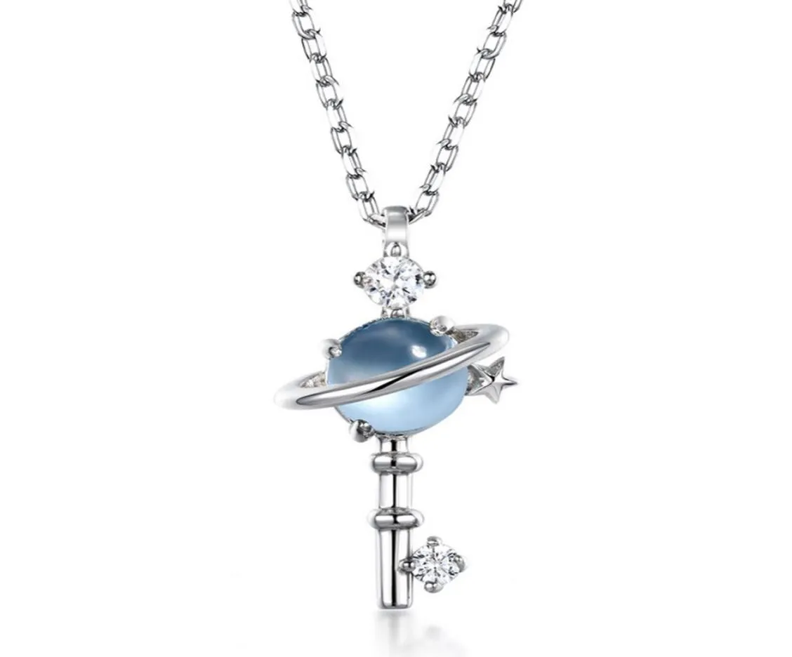 Belle donne collana da donna Real 925 Silver Natural Blue Topaz Star Key Ciondolo per regalo di festa con catena5863093
