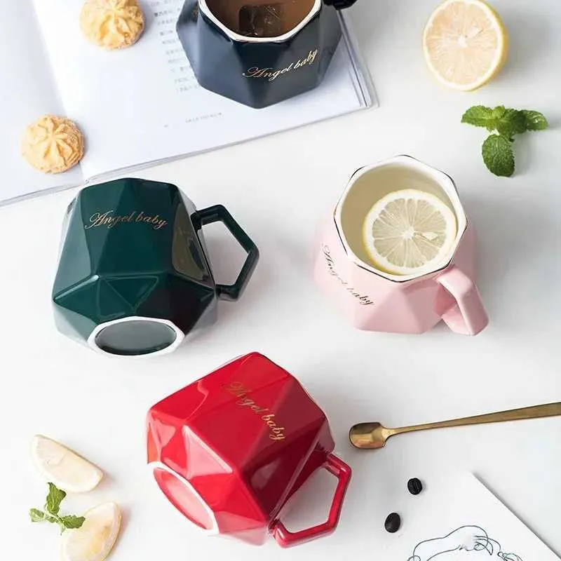 Tumblers Gepersonaliseerde diamantvorm keramiek mokken mokken creatieve geometrische koffiekop paar mug mug melk thee waterbeker voor kantoor zakelijk huis H240506