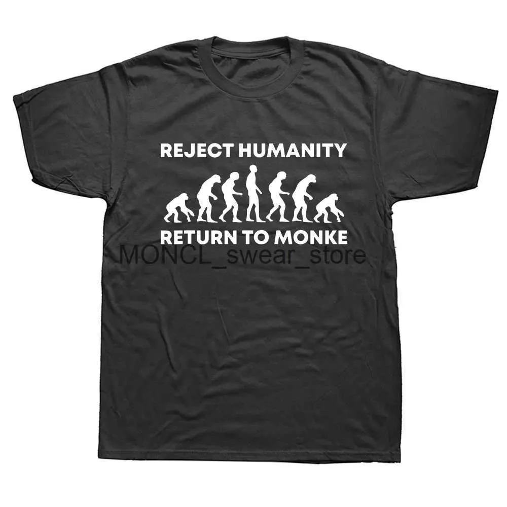 T-shirts voor heren grappig verwerpen de mensheid terugkeer naar apen evolutie t shirts grafisch katoen strtwear korte slev verjaardagscadeaus zomer t-shirt h240506