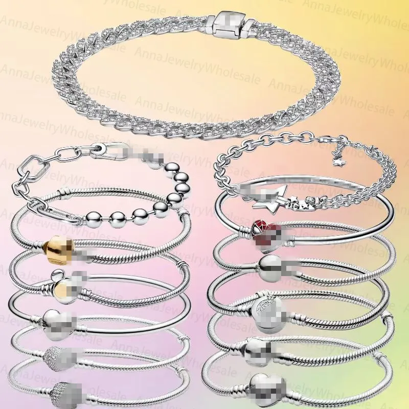 Neue Designer-Charm-Armbänder für Frauen Diamant 925 Silberkette DIY FIT PANDORAS Luxus hohe Qualität Größe 16-21 cm Armband Schmuck Geschenk mit Originalschachtel