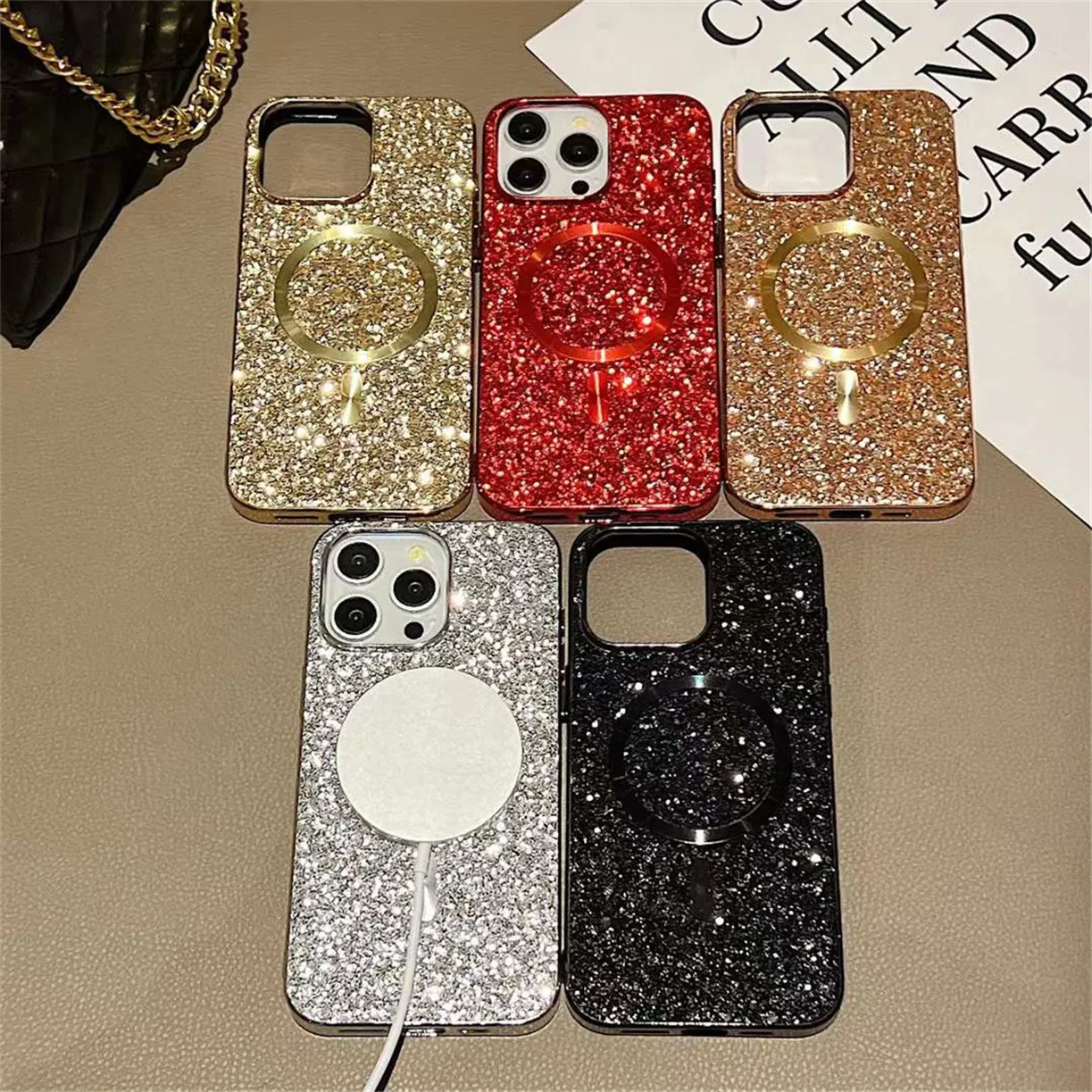 Fashion Designer Bling Glitter Phone Case Anti-drop 15 Iphone Cases 14 Promax Luxury 13 Premium 12 Flash Diamond 11 Magnetic attraction Case Cover Shell