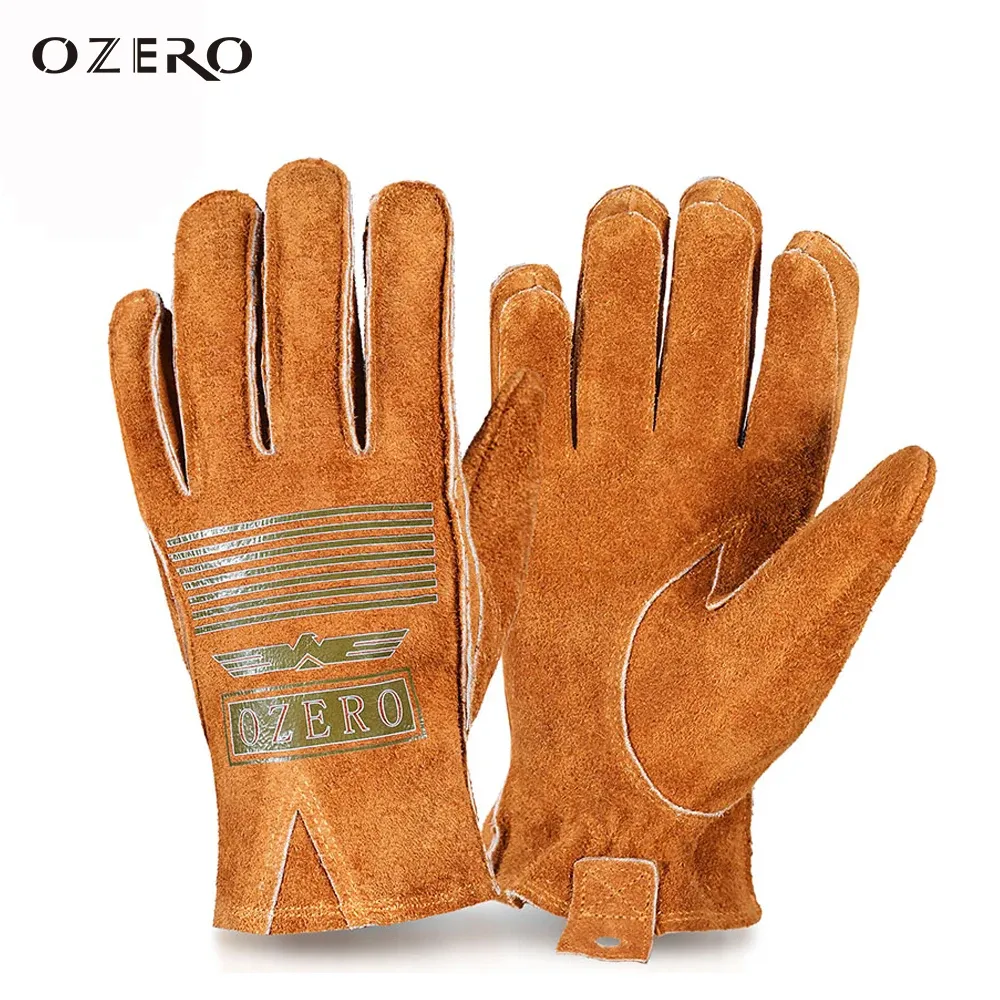 Gloves OZERO Man Work Gloves Stretchable Tough Grip Leather for Utility Construction Wood Cutting Cowhide Gardening Hunting Gloves 2010