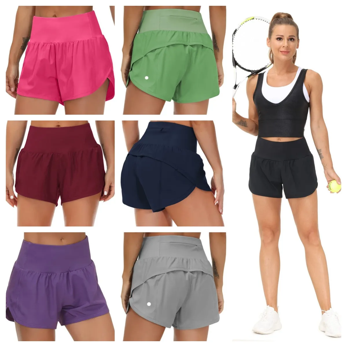 LUL Women Sports Yoga Shorts Outfits High Waist Sportswear Breathable Zipper Pocket Fitness Wear Short Pants Girls Running Elastic With Inner Lining