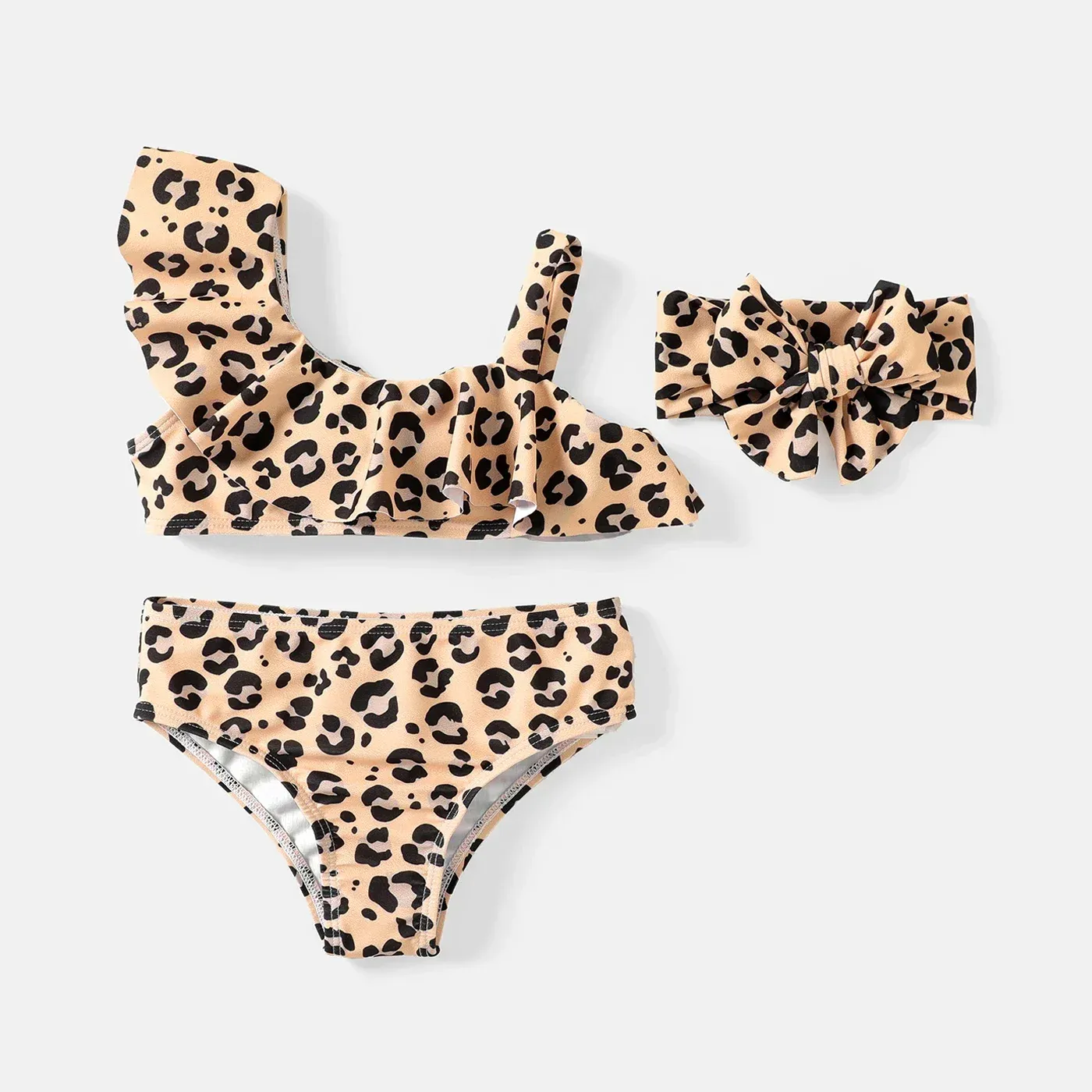 Badebekleidung Patpat 3PCS Kleinkindmädchen Leopardenmuster Ruffen Twimnece Badeanzug Set für Sommersaison weich und komfortabel
