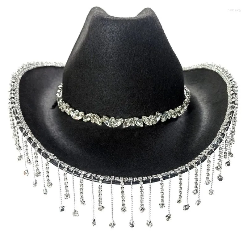 Beretti Rhinestones Cowgirl Hat Fringe Fringe Glitter Cappelli rave per la festa di Halloween