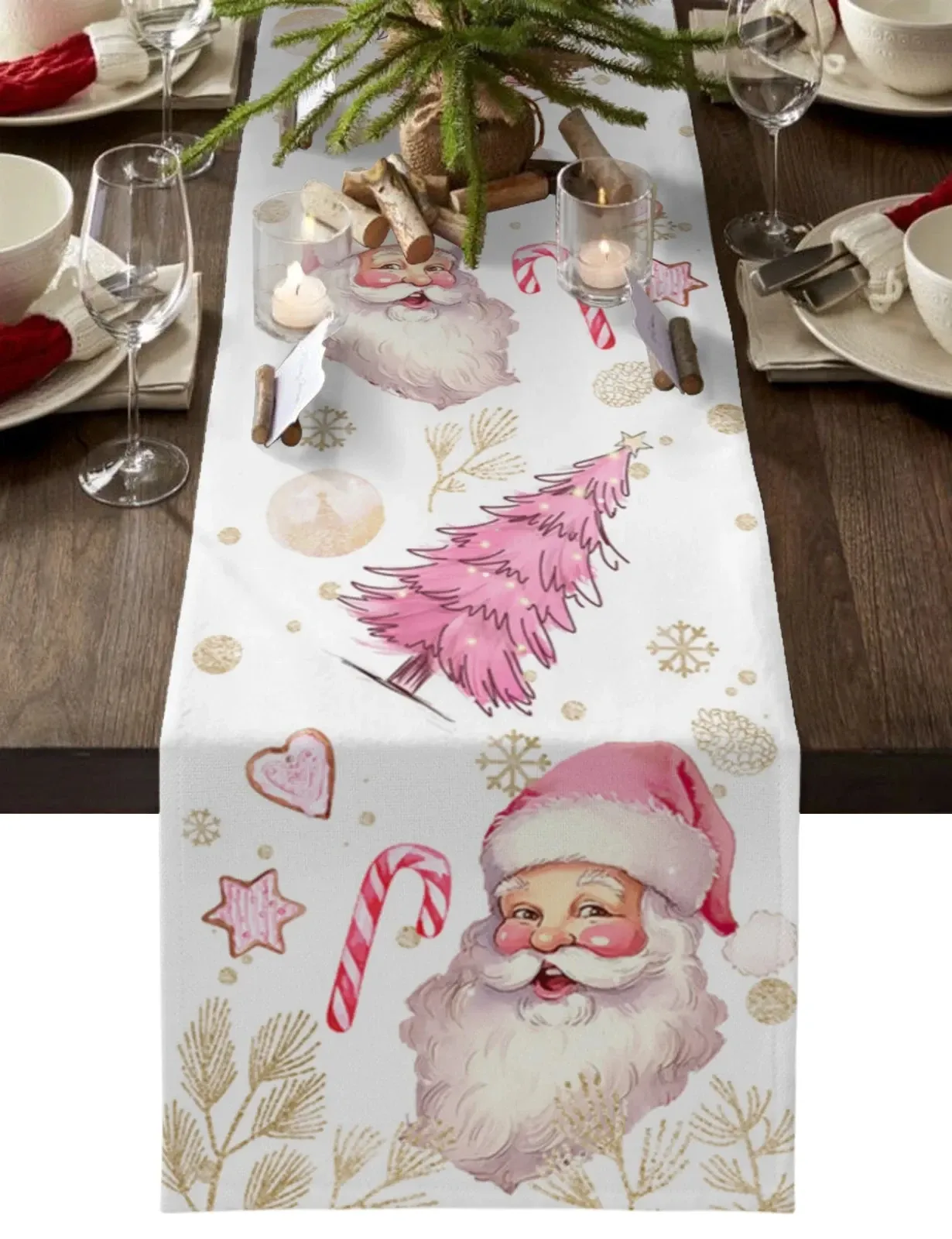 Kuddar Santa Claus Pine Tree Christmas Linen Tabler Runners Party Table Decor Farmhouse Xmas Dining Tabler Runners Juldekorationer