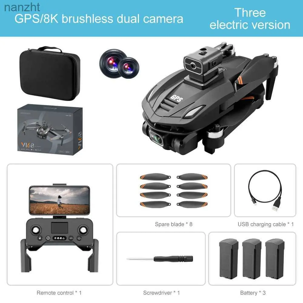 Droni Nuovo V168 8K Flusso ottico Drone G Posizionamento Aerial Camera Aerial FPV Affangola angolare Brushless Hover WX WX