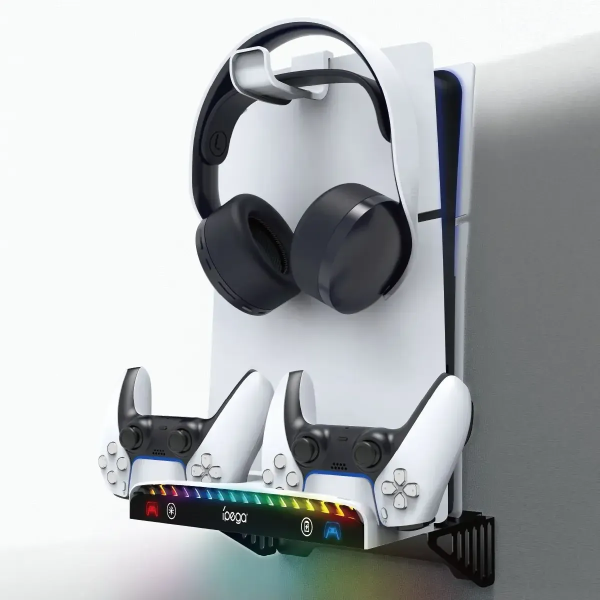 Racks Yoteen Wall Mount Kit für PS5 Slim/PS5 Konsole Disc Digitale Dual -Ladestation 15 RGB Light 3 USB -Hub mit Headset -Halter
