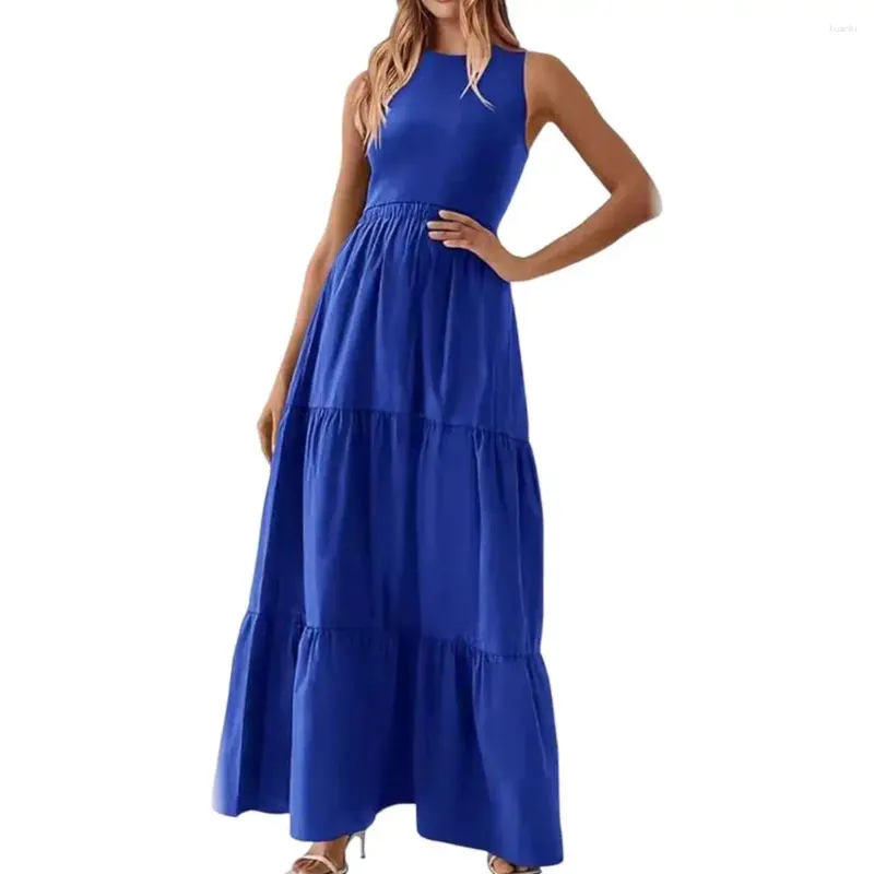 Casual Dresses Summer Maxi Dress Sleeveless O Neck A Line Wide Hem