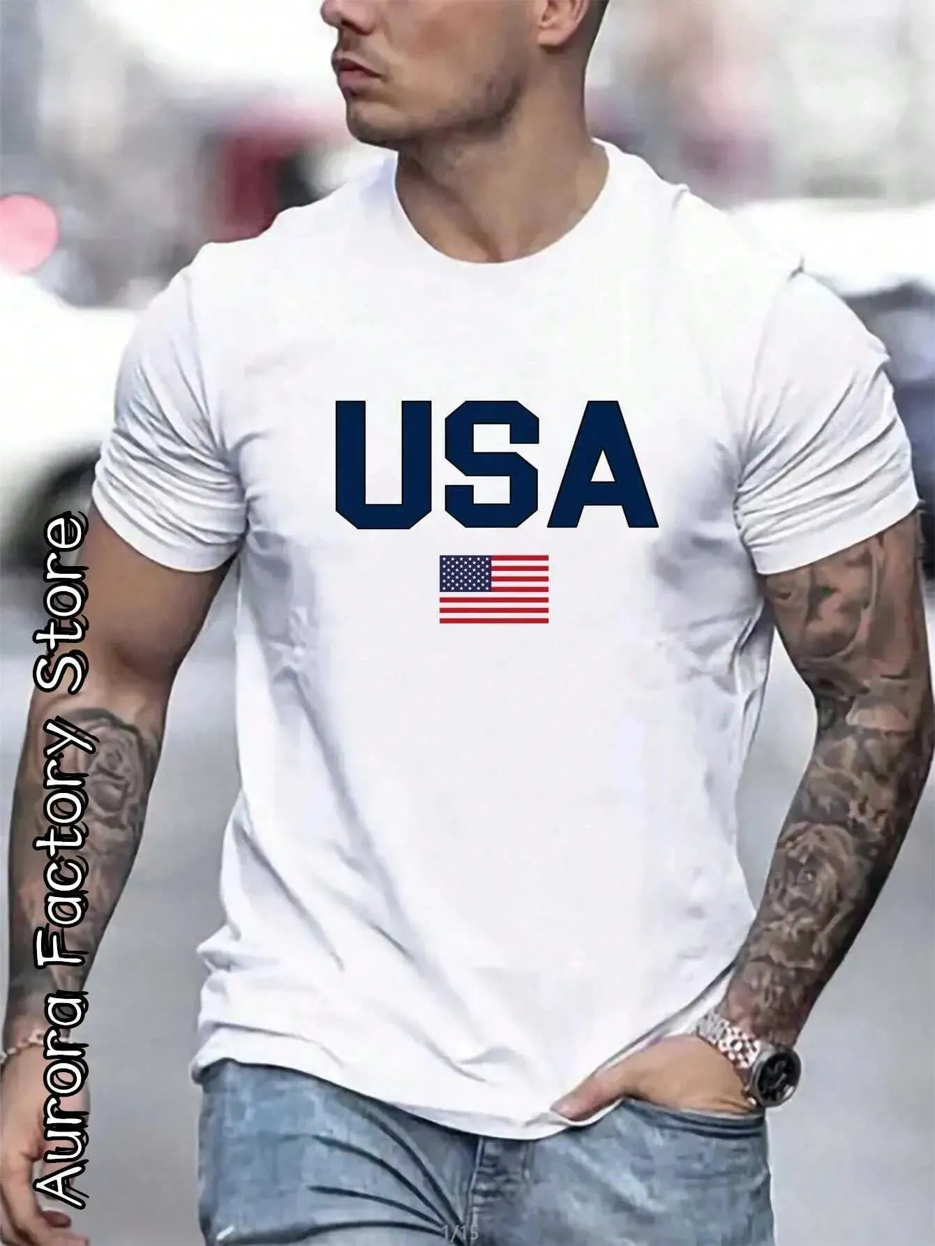 R Mens Pamuk T-Shirt Amerikan Bayrağı Baskılı Üst T-Shirt Erkek Moda New York Camiseta Kısa Kollu Clothharajuku Sokak Giyim J240506